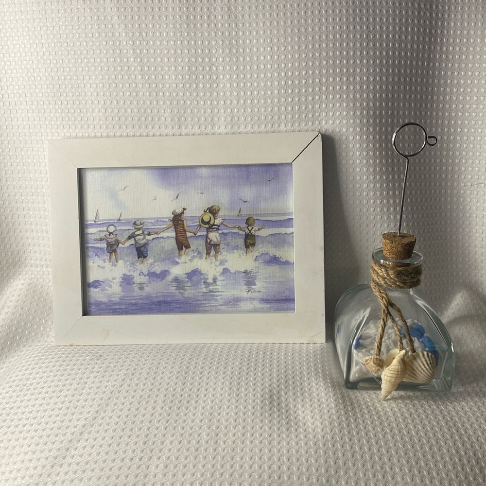 A Beachy Framed Print and Glass Photo Holder Decor Set